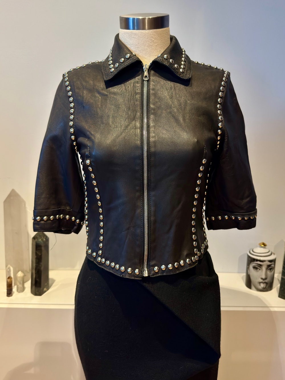 S/S 2000 Dolce & Gabbana Stud-Trim Black Leather Jacket